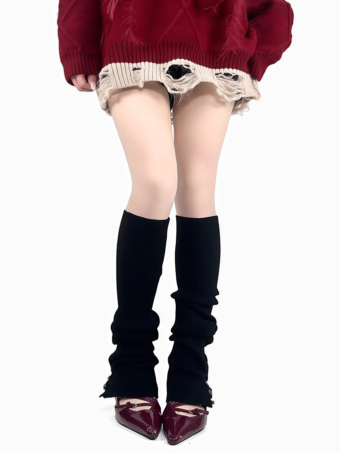 オフホワイト/グレー/ワインレッド/ブラック ボタンニット レッグウォーマー