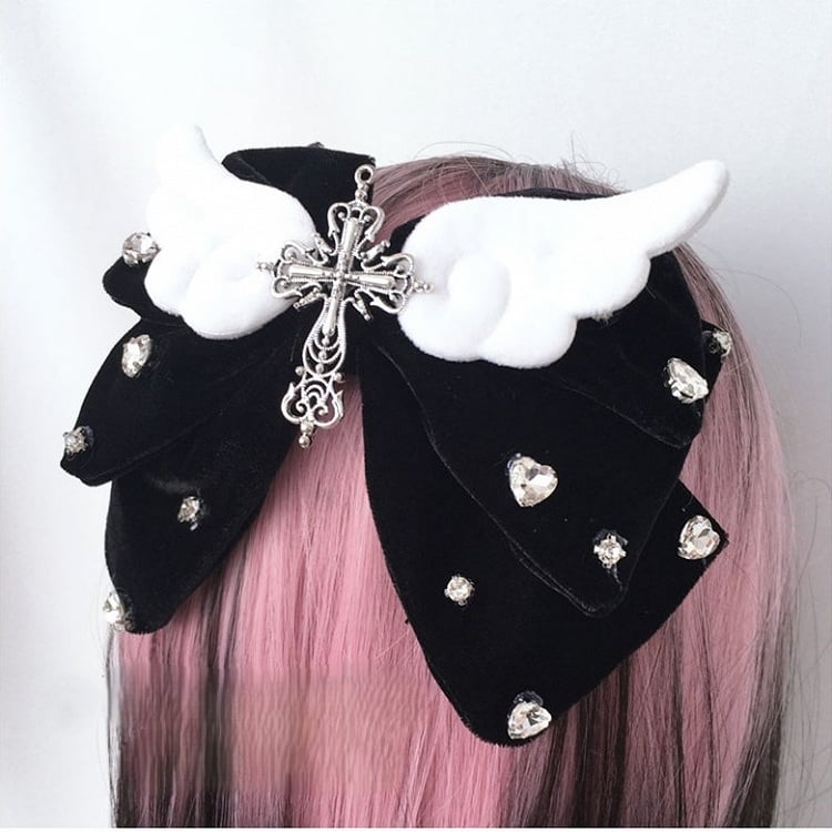 Heart Hairclip Option Rhinestone Decorated Cross Black 2