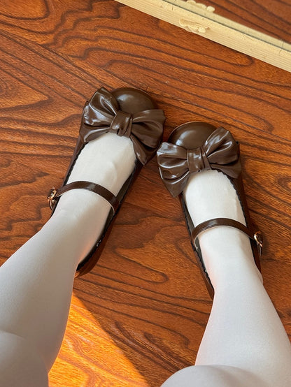 Bow with Brown Snap Janes Decor Sweet Heeled Fastener Heart 3cm Mary Lolita