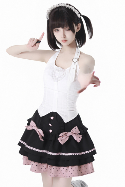 Neckholder-Rock mit Berry Cake-Band, French + Camisole-Top