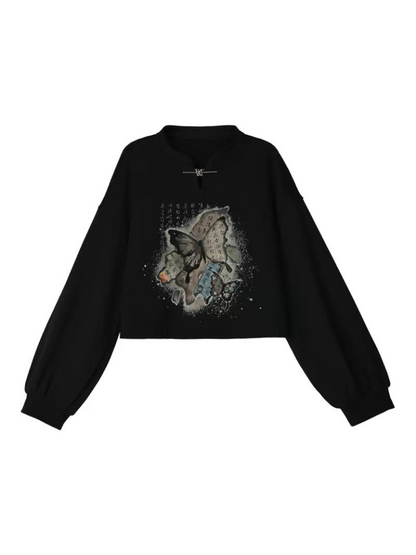 China Sweatshirt Zip + Black Parka Butterfly Dress Design Hoodie Cropped