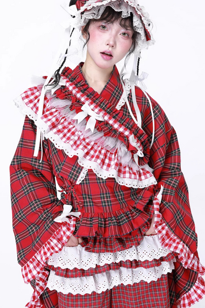 着物風レトロチェックトップス