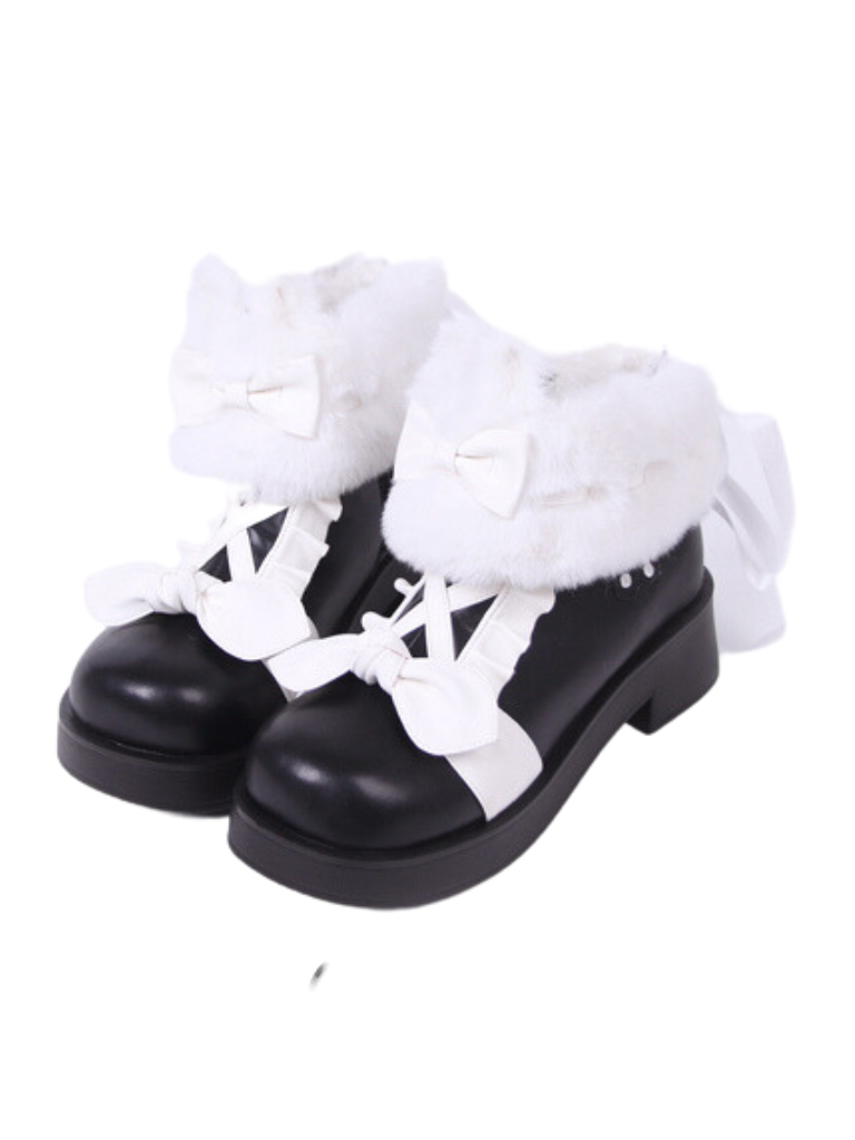 Boots Snow Mid Velvet Color Lolita Block Short Ribbon Heel Sweet