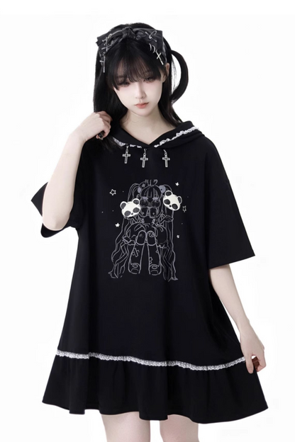 ウォーマーズ ルーズドレス ハーフトップ フード付きネクター + フリルレッグパンツ