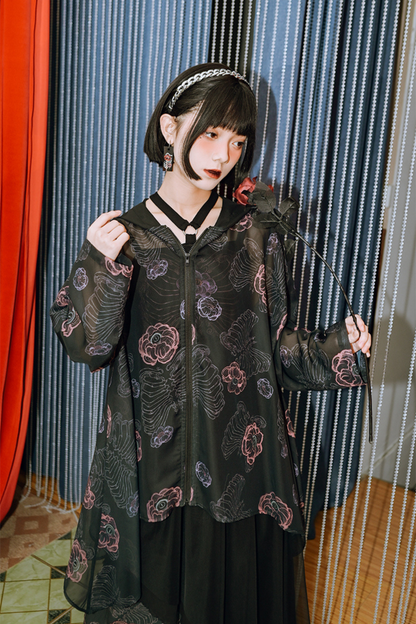 シャツ サンフラワーボーン フード付きシフォン