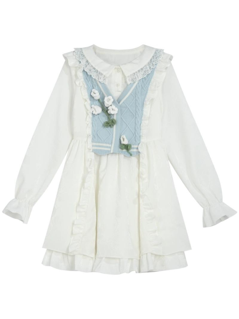 Glockenblumen-Setup: Strick-Kuchenrüsche + Hemdrock + Weste