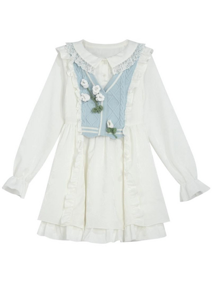 Glockenblumen-Setup: Strick-Kuchenrüsche + Hemdrock + Weste