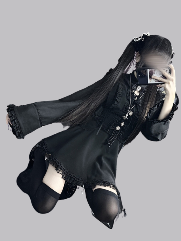 レースバックルフリルシャツ チャイナスリーブベル