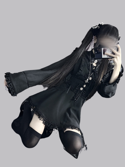 レースバックルフリルシャツ チャイナスリーブベル