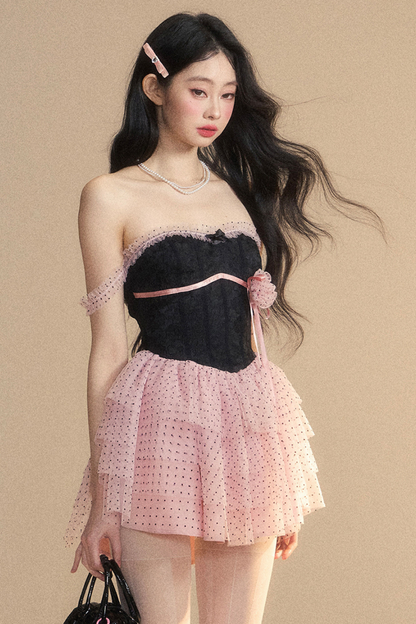 Top Spitze Rosa Tube Schwarzes Kleid