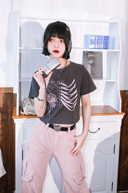 Style Short Flower Top Dark Bone