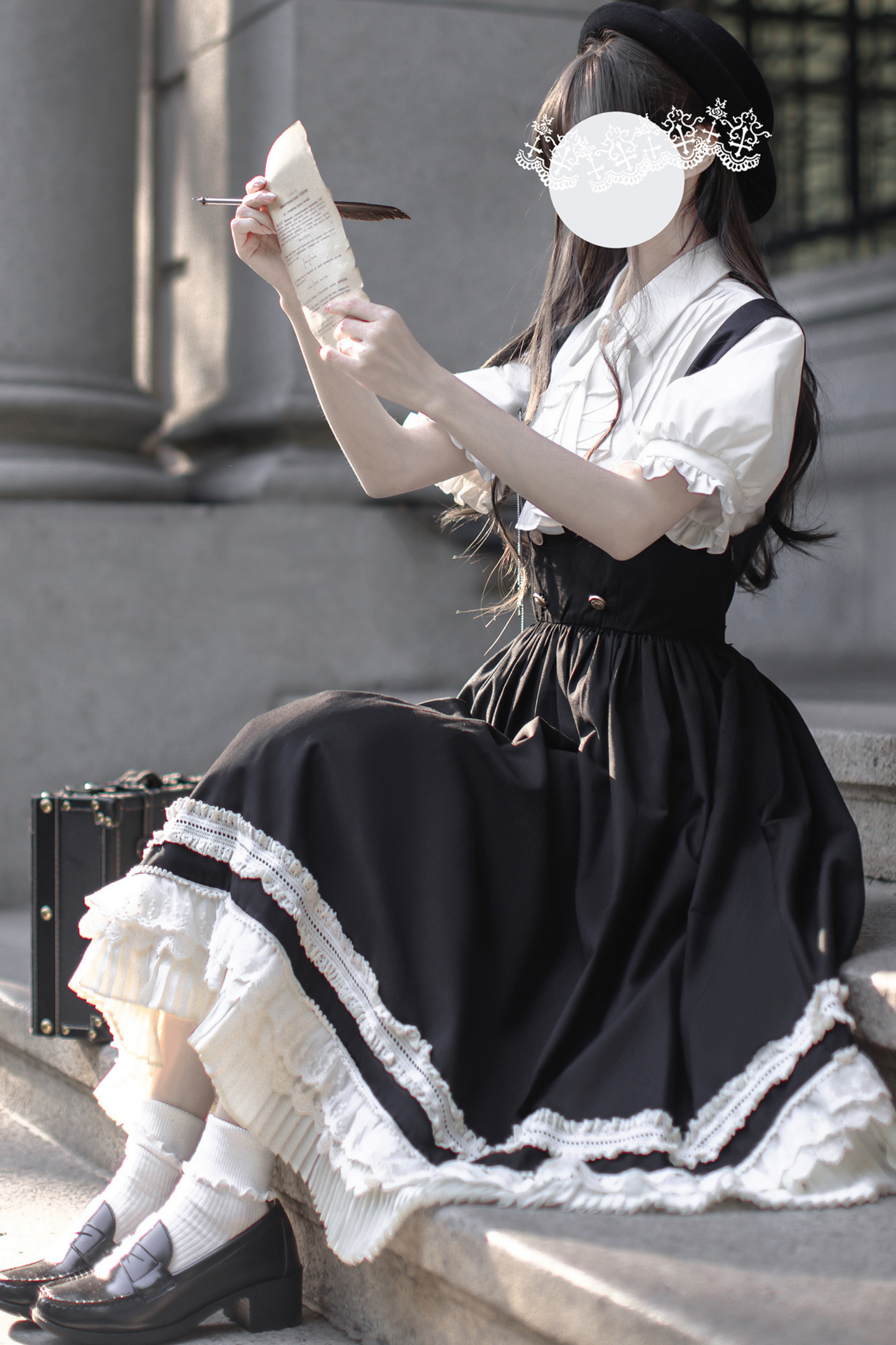 ベスト 英国アイテム ライトリザーブ レトロ カレッジスカート シャツ リボン + ロースタイル ブローチ ネクタイ