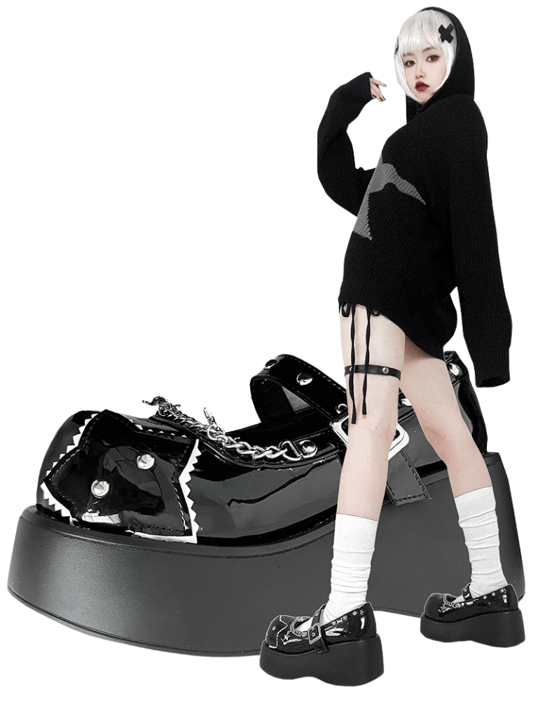 Schnalle Star Toe Platform Denim One Punk Runde Schuhe