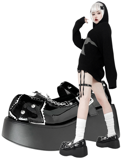 Schnalle Star Toe Platform Denim One Punk Runde Schuhe