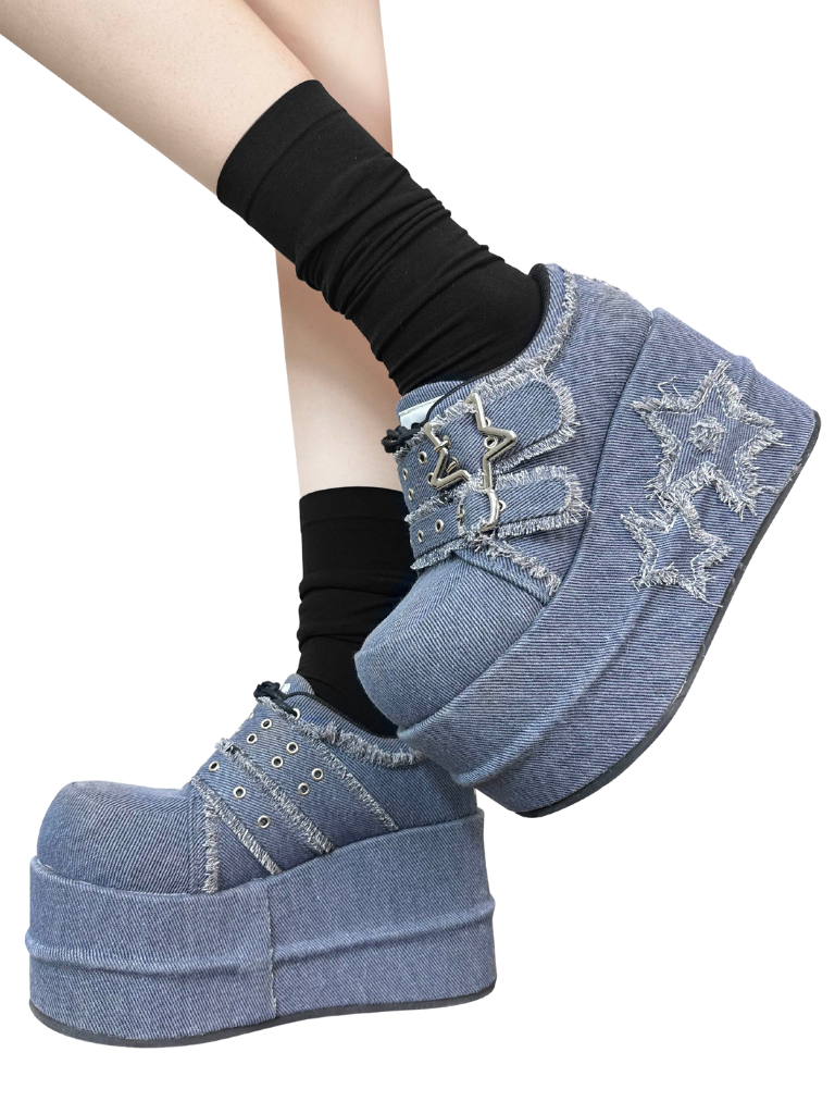 Denim Subculture Hot Girl Shoes Platform Star