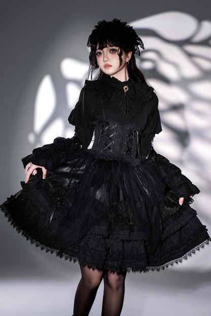 グッドエビルロリータゴシックジーシャツ＋フレアスカート＋ウエストベルト