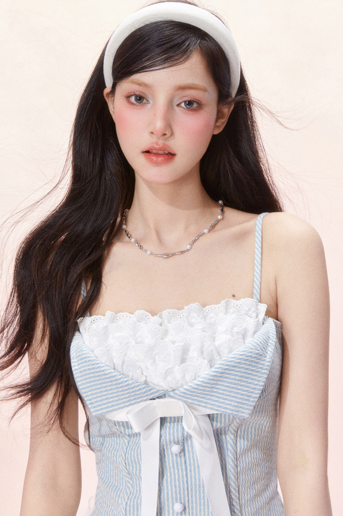 Ribbon Lace Camisole Ruffle Denim