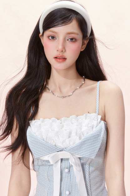 Ribbon Lace Camisole Ruffle Denim