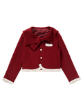Ribbon Frill Short Jacket Singing Stand Color Dark Print Shirt Skirt Suit