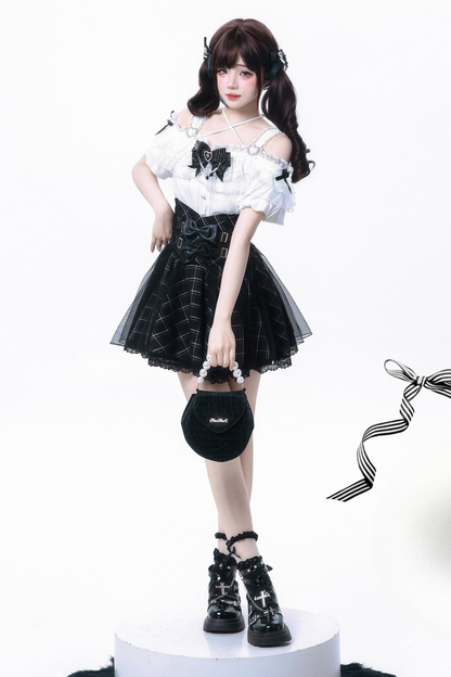 Band + Bluse Rock Produkt Süße Große Mine Bogen Reservierung Taille Hohe