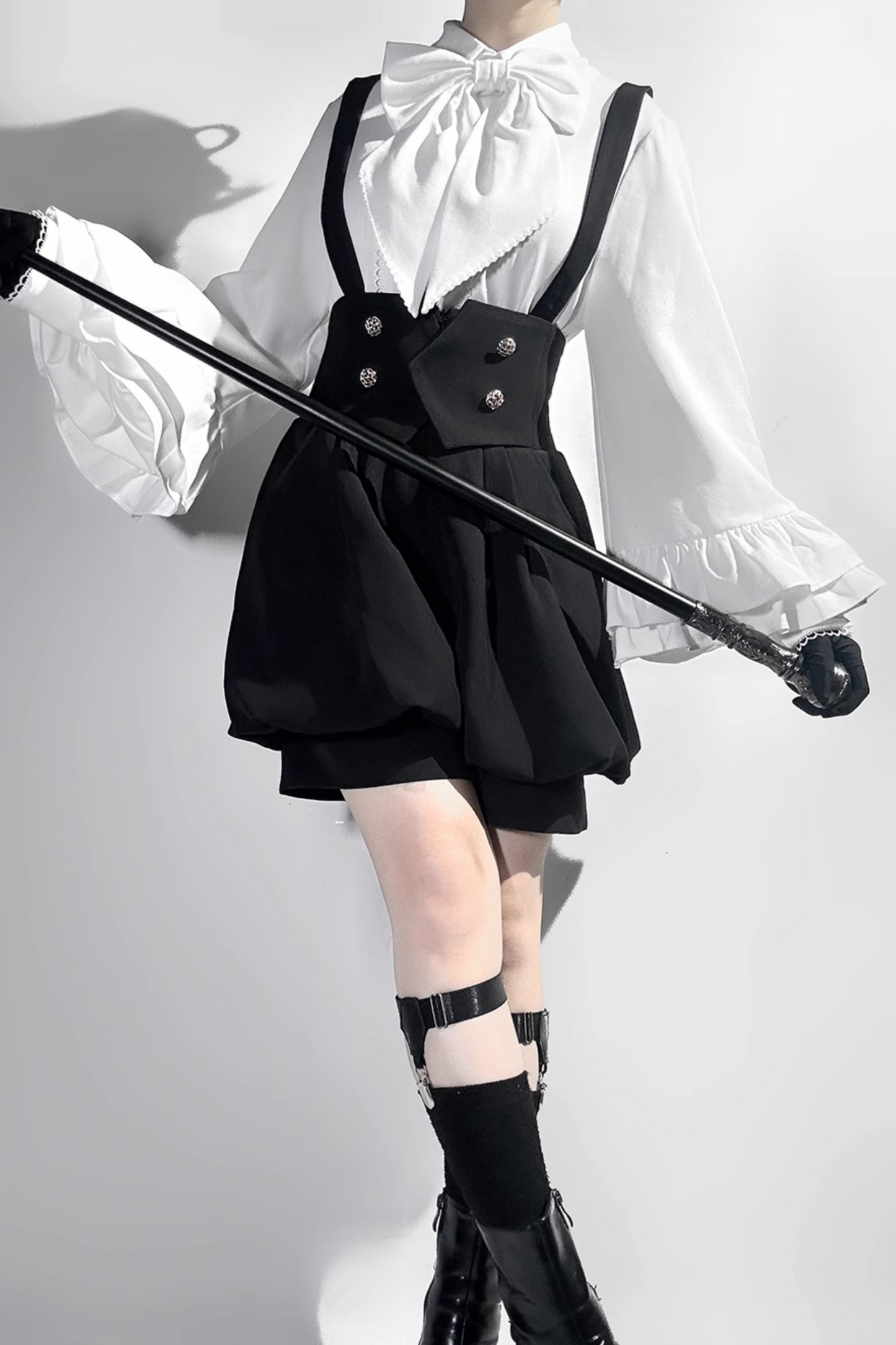 キュート+レトロショートパンツエレガントシャツリボンプリンス予約テールダーク