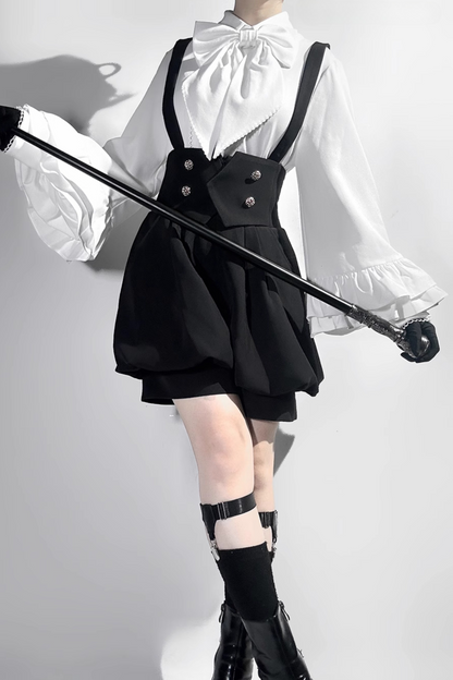 キュート+レトロショートパンツエレガントシャツリボンプリンス予約テールダーク