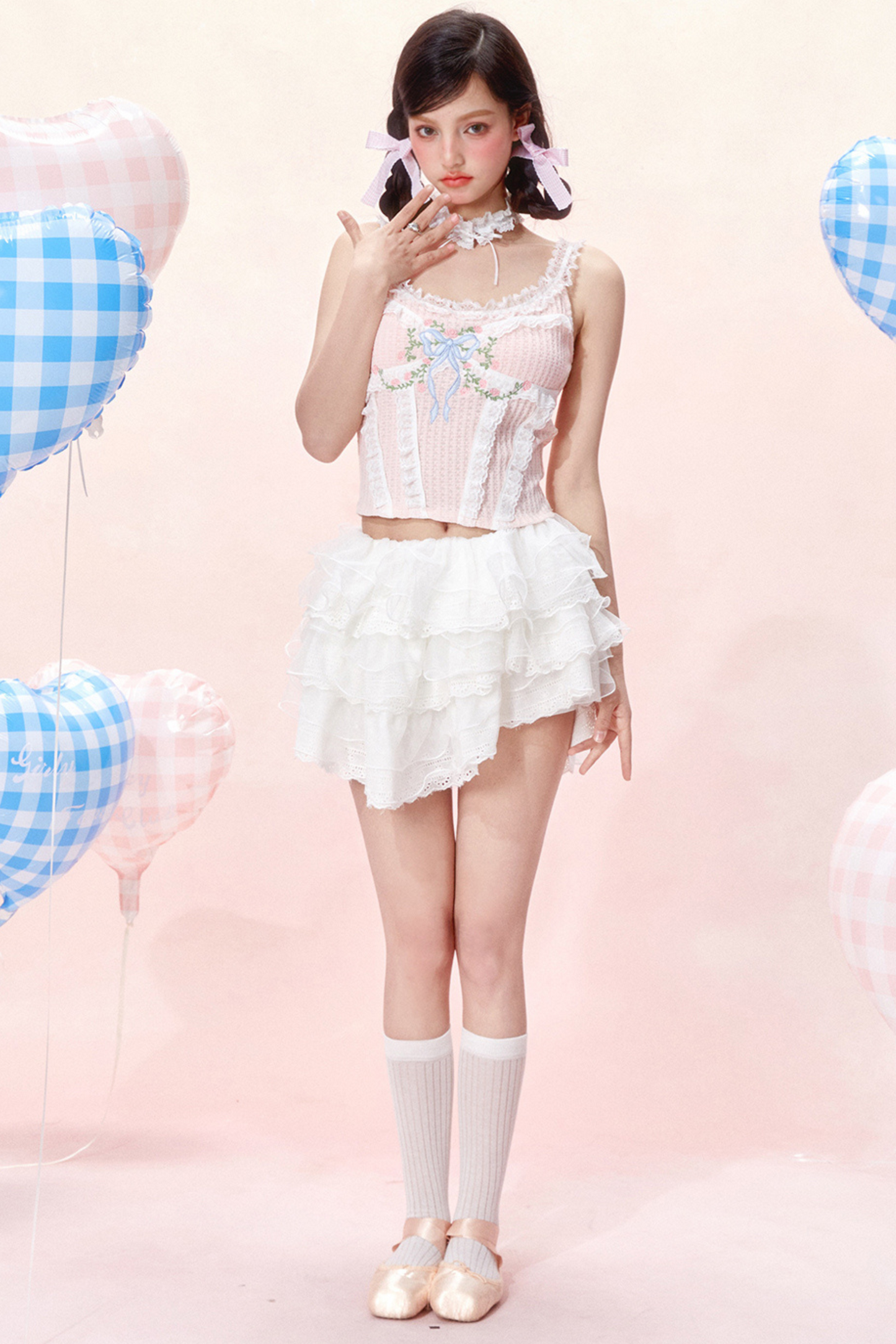 Design Korsett Schleife Süße Spitze Top