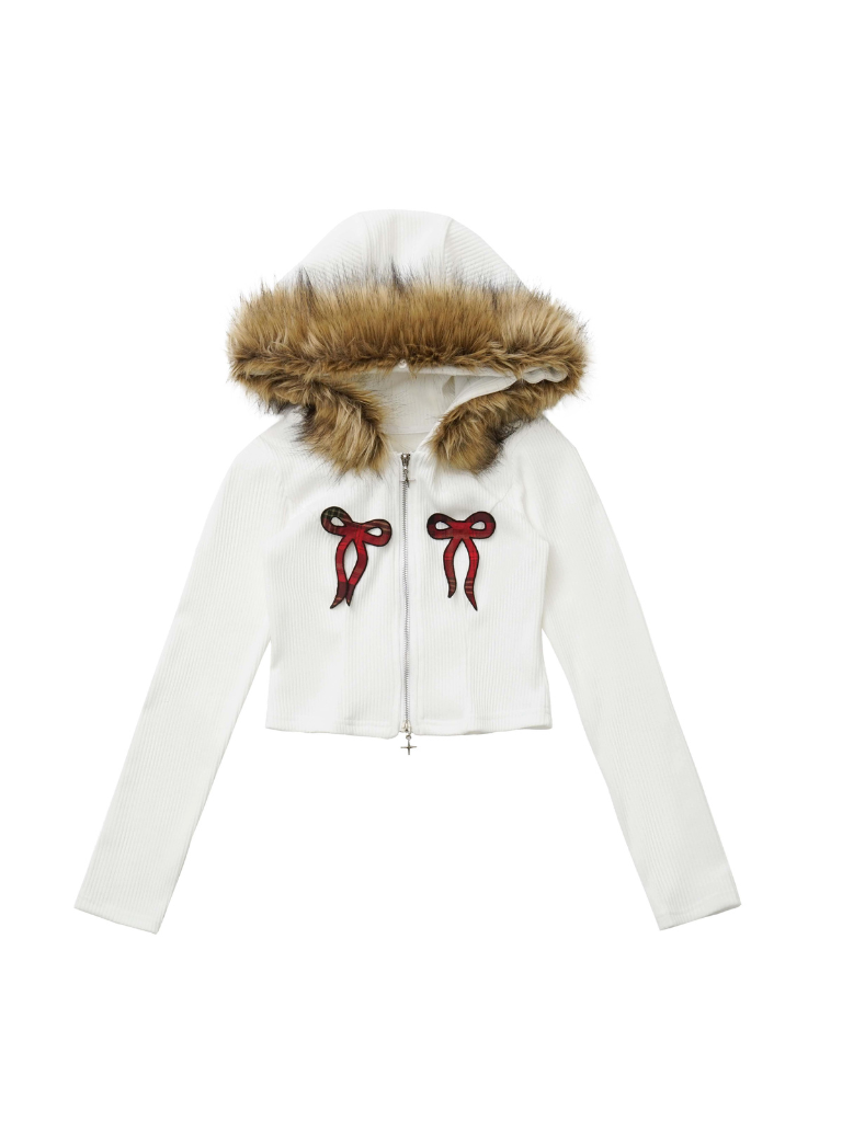 Lace Hoodie Black Stout Double Knit + Cherry Zip