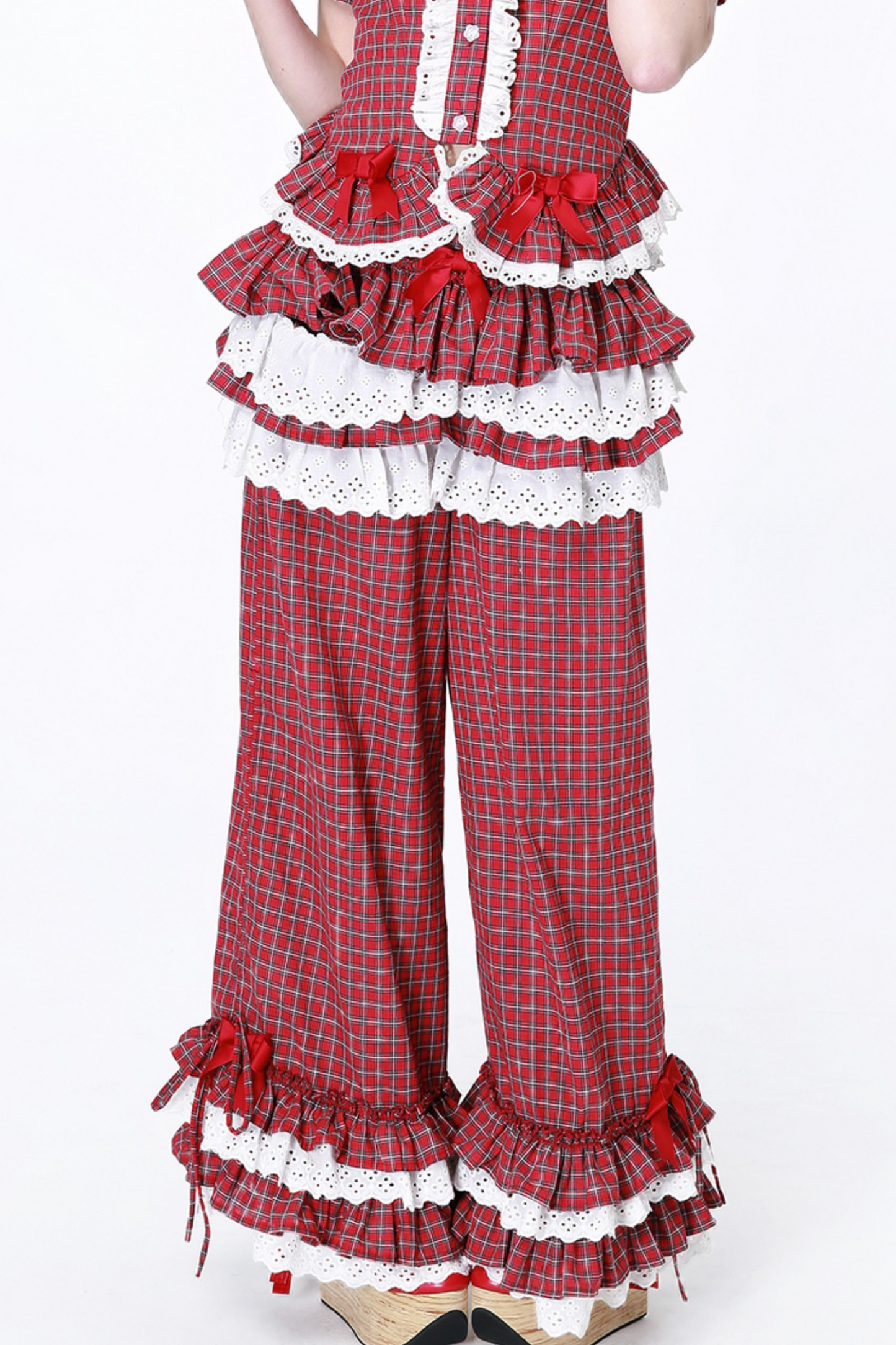 Lange Spitzenhose Retro Rüschen Karo