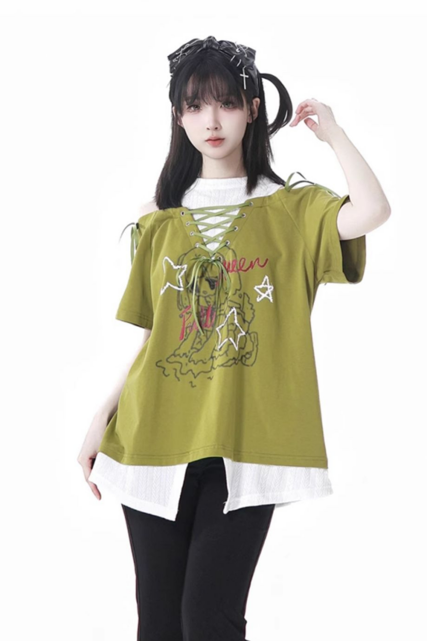 Schlaghose mit Schnürung Illustriertes Top Subculture + Girl