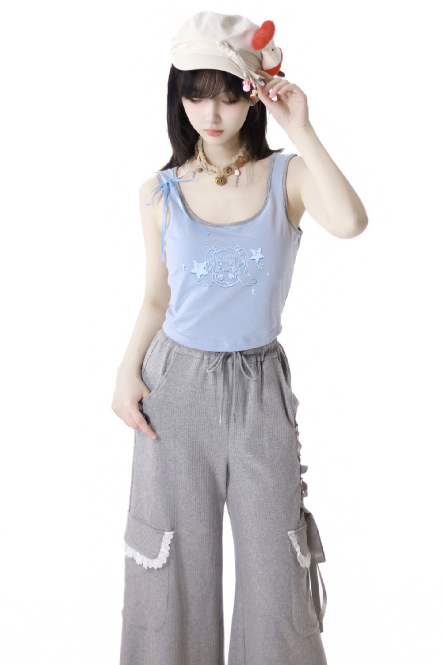 One-Shoulder-Top + Hose mit Schnürung