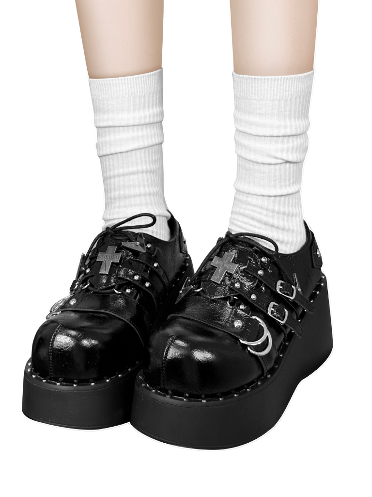 Black Hot Girl Platform Crack Punk Shoes