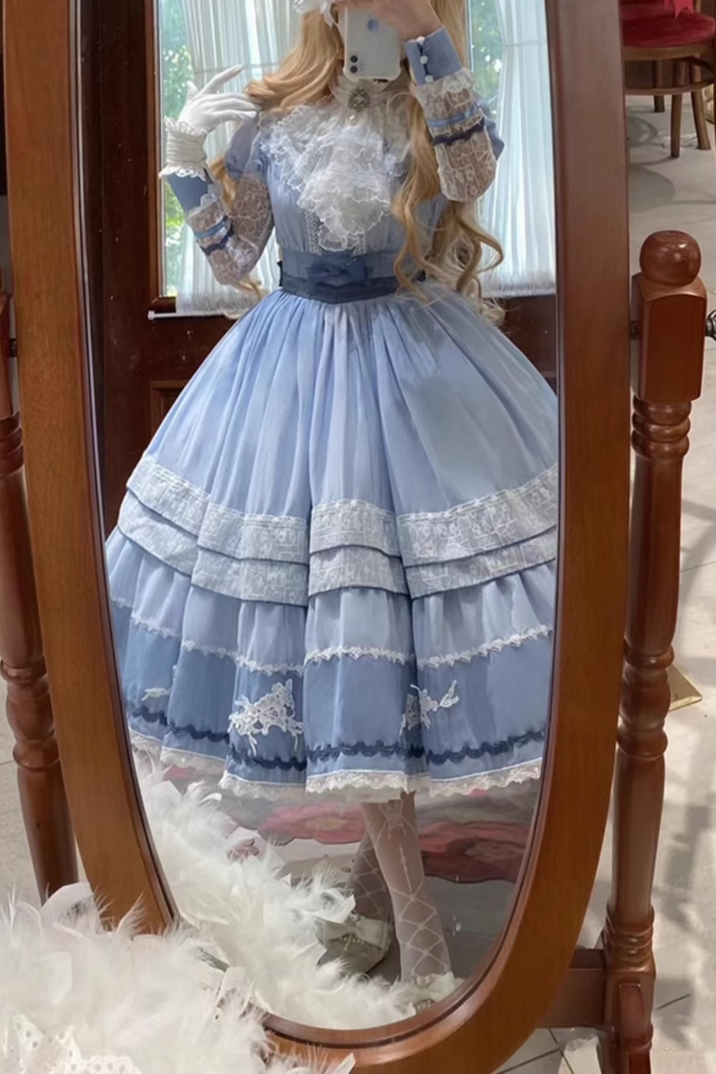 Stickerei Reservierungen Lolita Süßes Kleid Blau