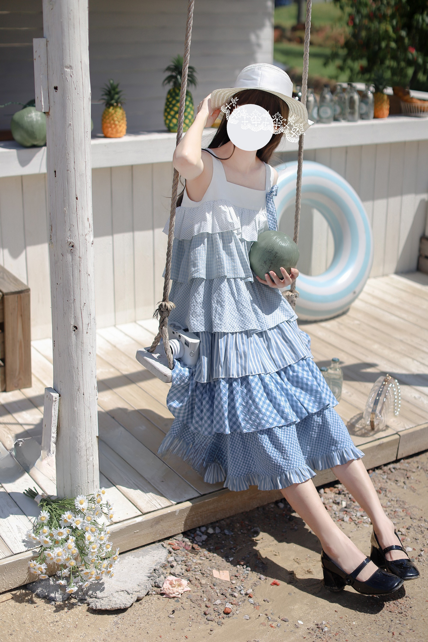 Bandkleid Brosche Himmel gestuft süß + ärmellos