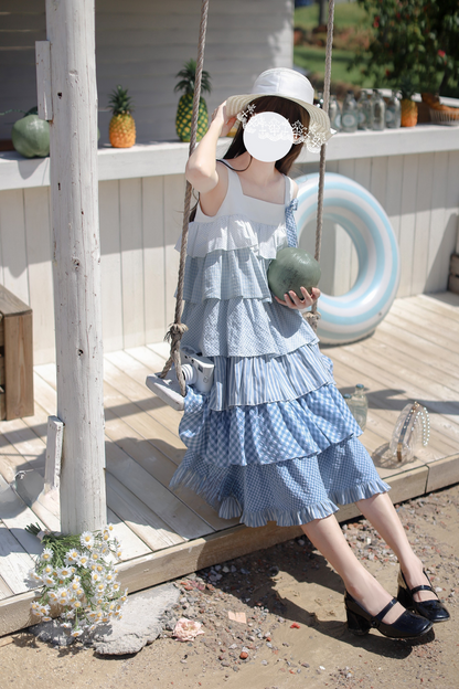 Bandkleid Brosche Himmel gestuft süß + ärmellos