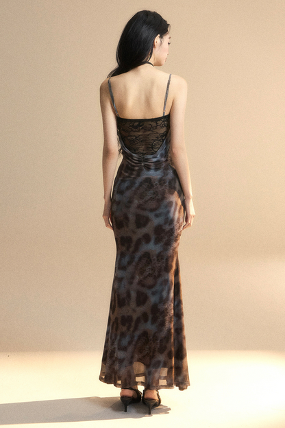 Leoparden-Empire-Kleid aus Spitze