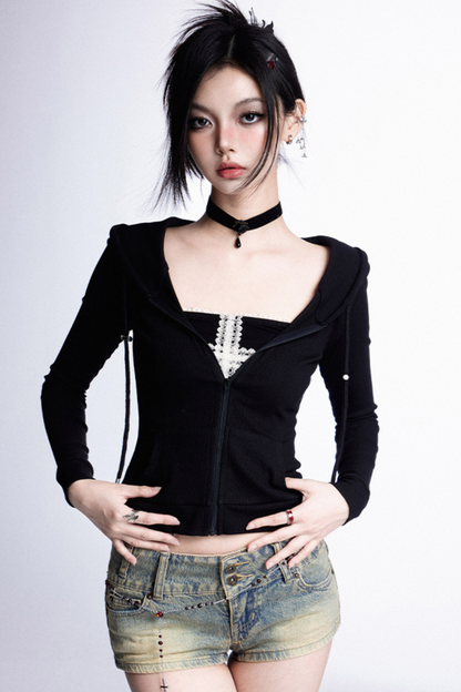 Schmaler Kapuzenpullover mit Reißverschluss