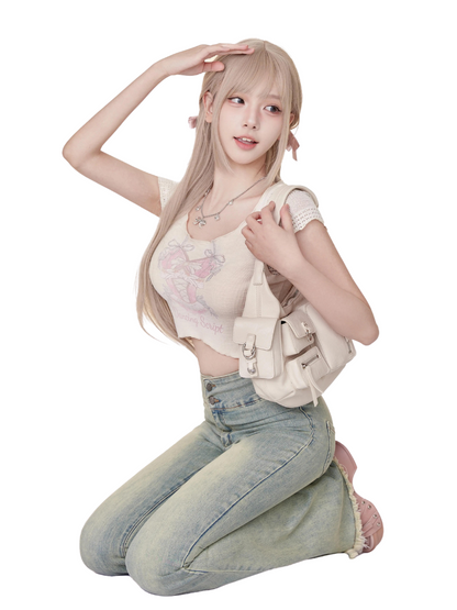 Denim Print Pants Curve Top + Samba