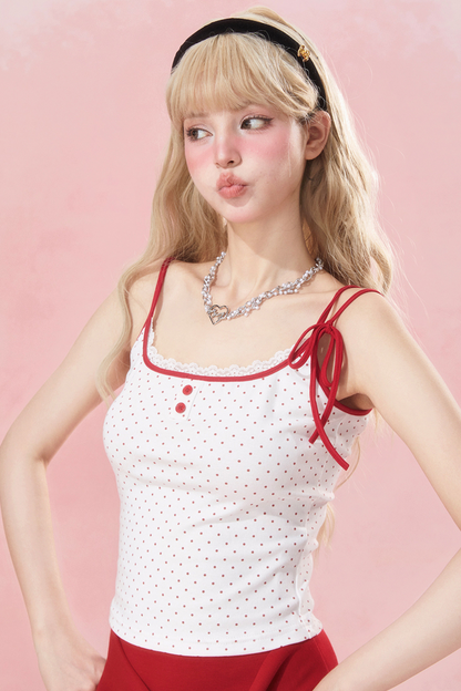 リボンドットスカート スリムキャミソール +