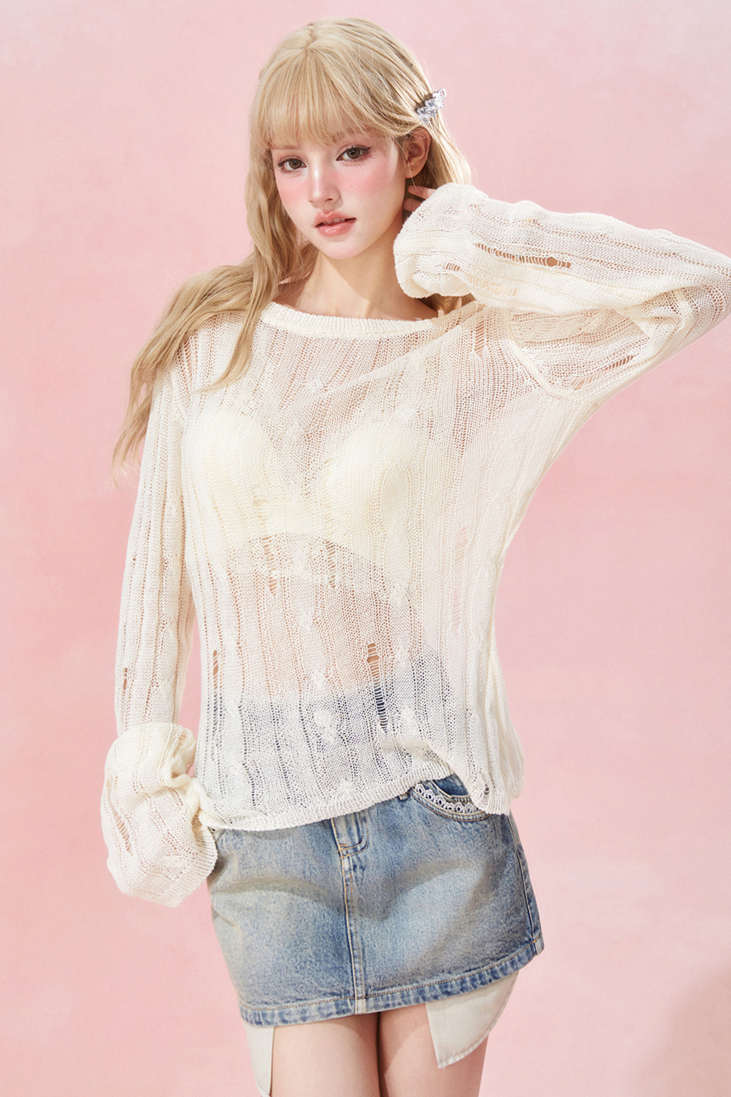 inner knit sweater cutout Sheer corset +