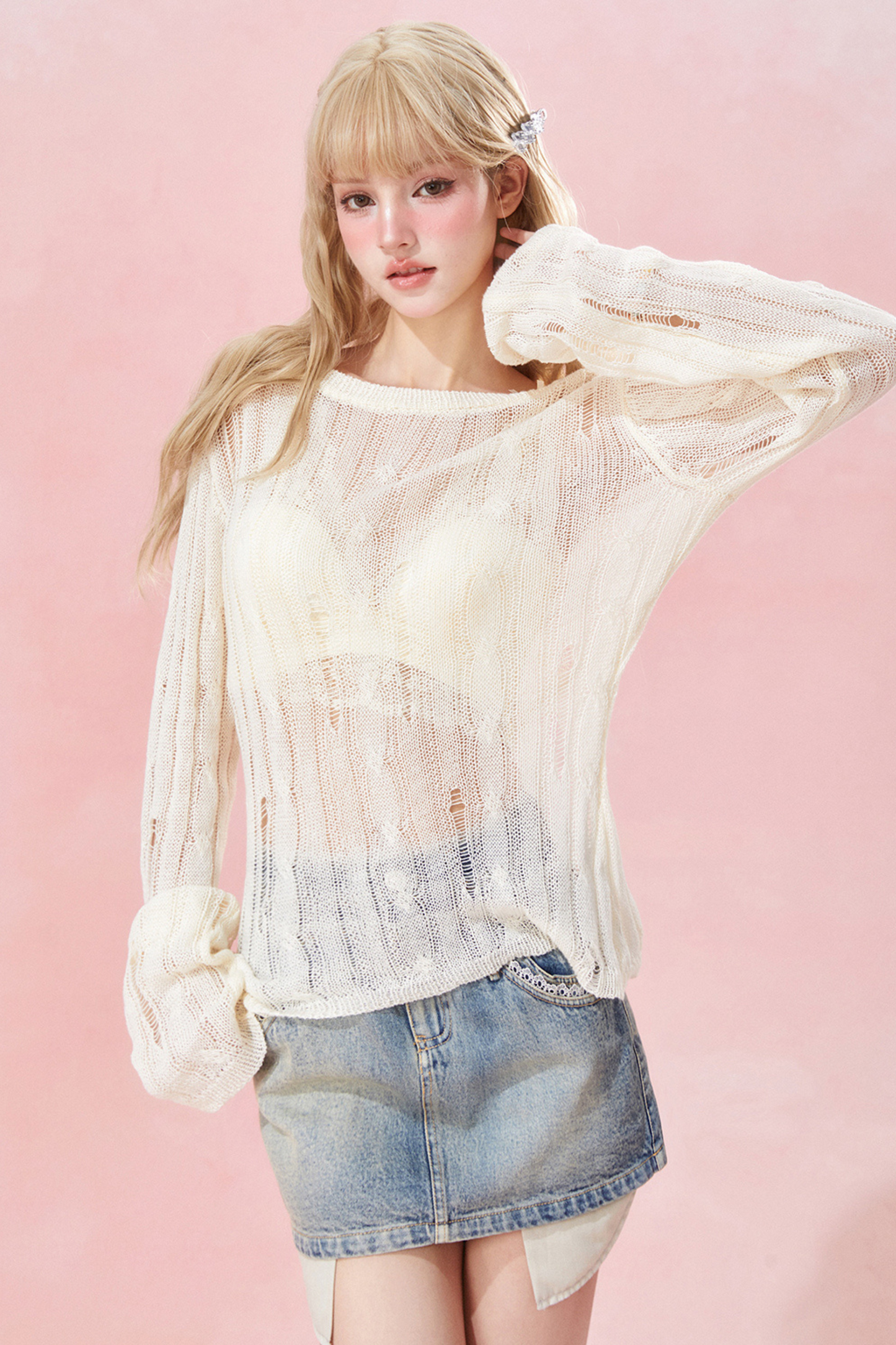 innerer Strickpullover-Ausschnitt Transparentes Korsett +