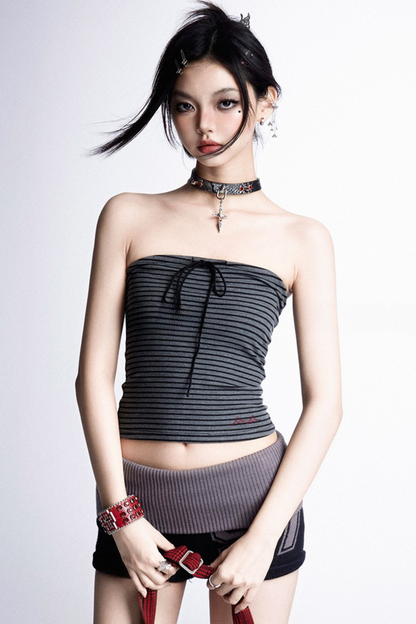 リボンアメリカンストライプストレッチベスト+トップチューブ