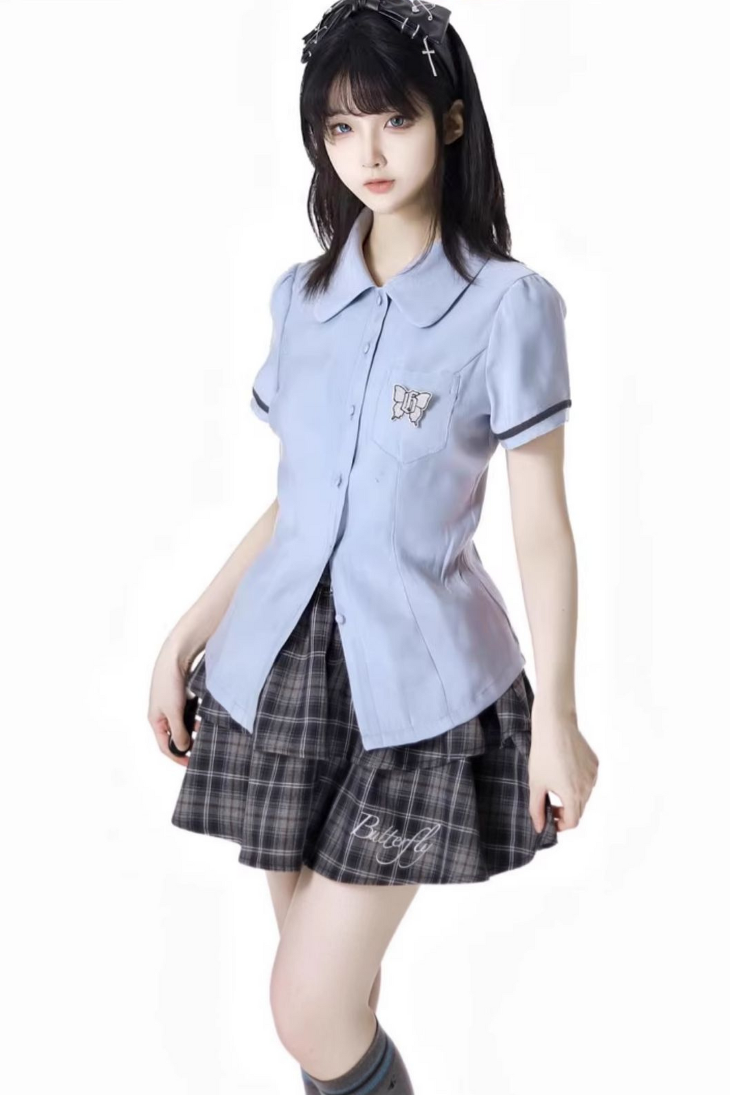 + カレッジショートサスペンダードレス、Bシャツスカート