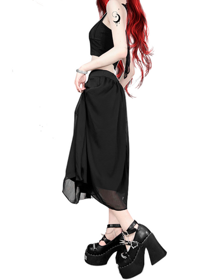 魔女パンクラウンドシューズリベットダークローズプラットフォームトゥ