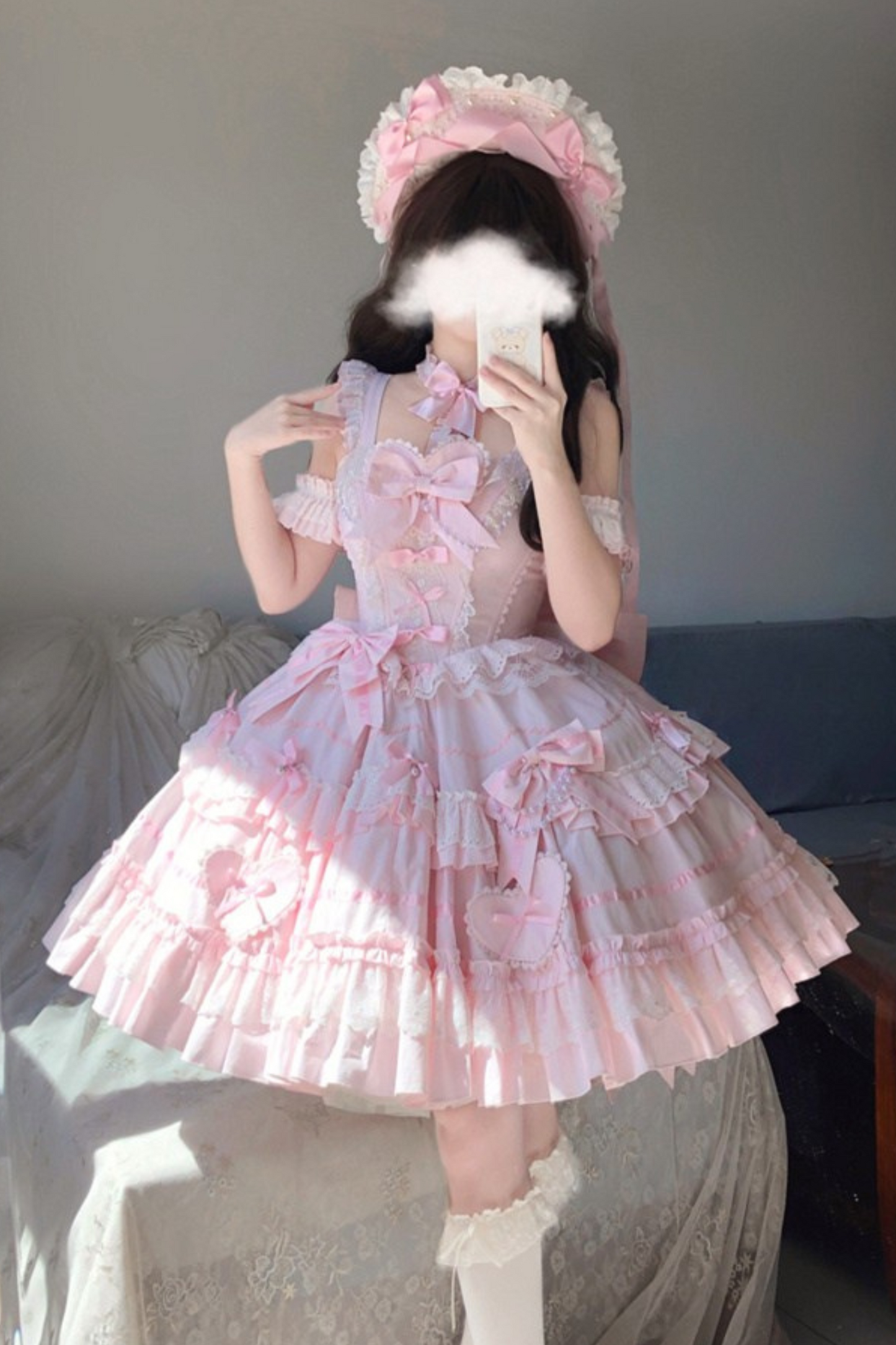 ボンネットパールアンティークプリンセスドレスヘッドドレスドール+