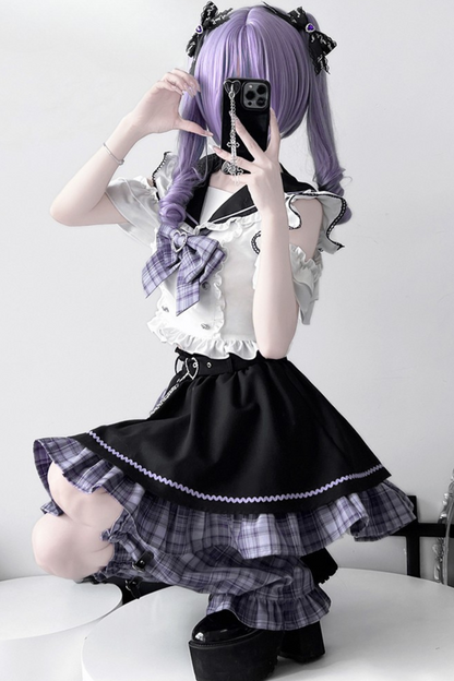 Set Sailor Flared Check Top + Rock Mine