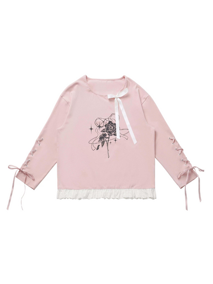 レーストップ、ホワイト、ガーリーフラワースカートセットデザイン、ピンク