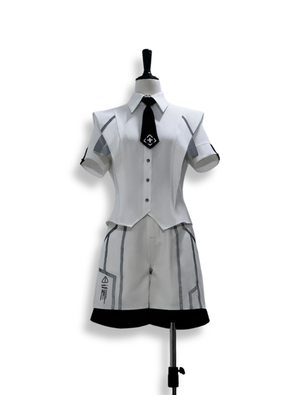 Cyberpunk-Hemd mit weiten Schultern und Krawatte mit Kreuzstickerei