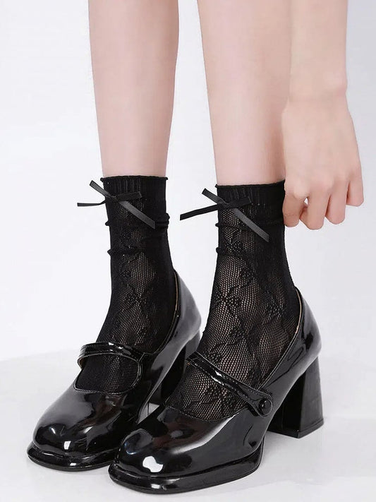 Socks Style Bow Black (3 Lace Colors: Lolita