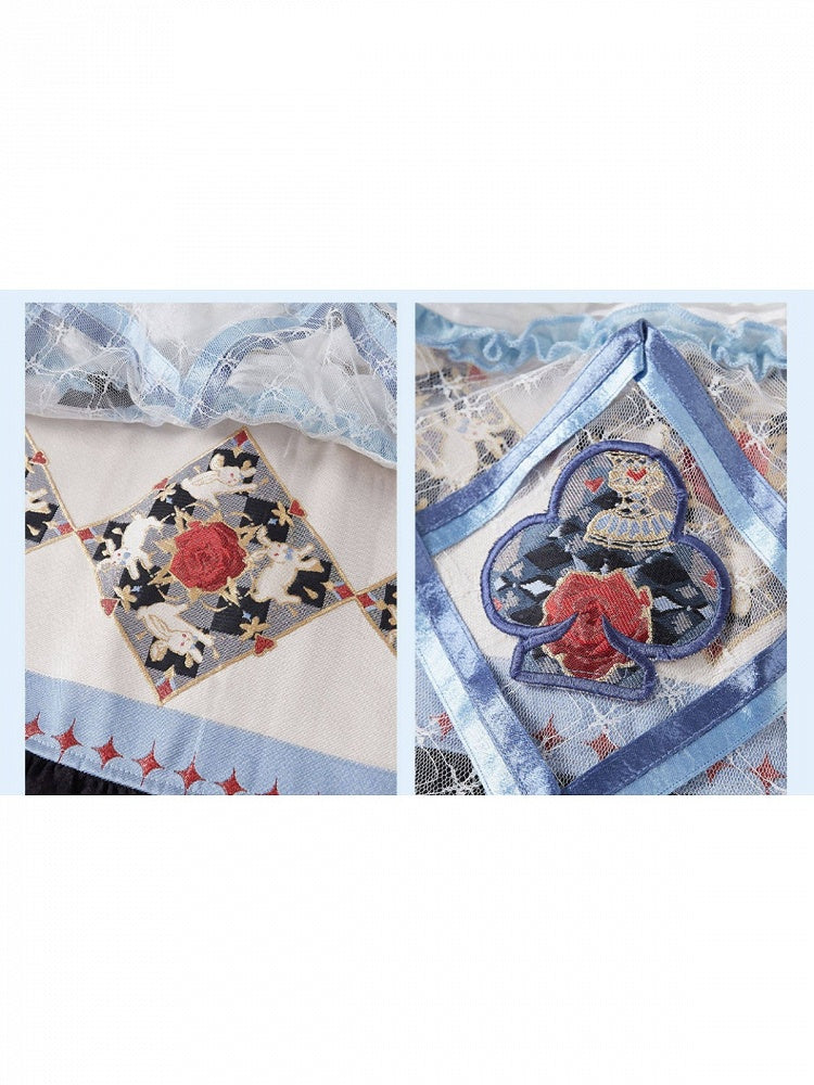 White Intricate Embroidery Overlay Apron with Ruffle Trim - Zao Jing Ji
